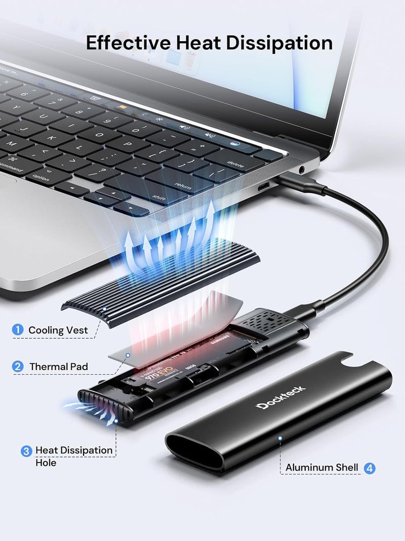 Dockteck M.2 NVMe SATA SSD Enclosure Adapter, Tool-Free USB 3.2 Gen 2 10Gbps NVMe to USB Adapter for SSDs 2230/2242/2260/2280, External Solid State Drive Case Supports M-Key/B+M Key and UASP (Black) - Image 3